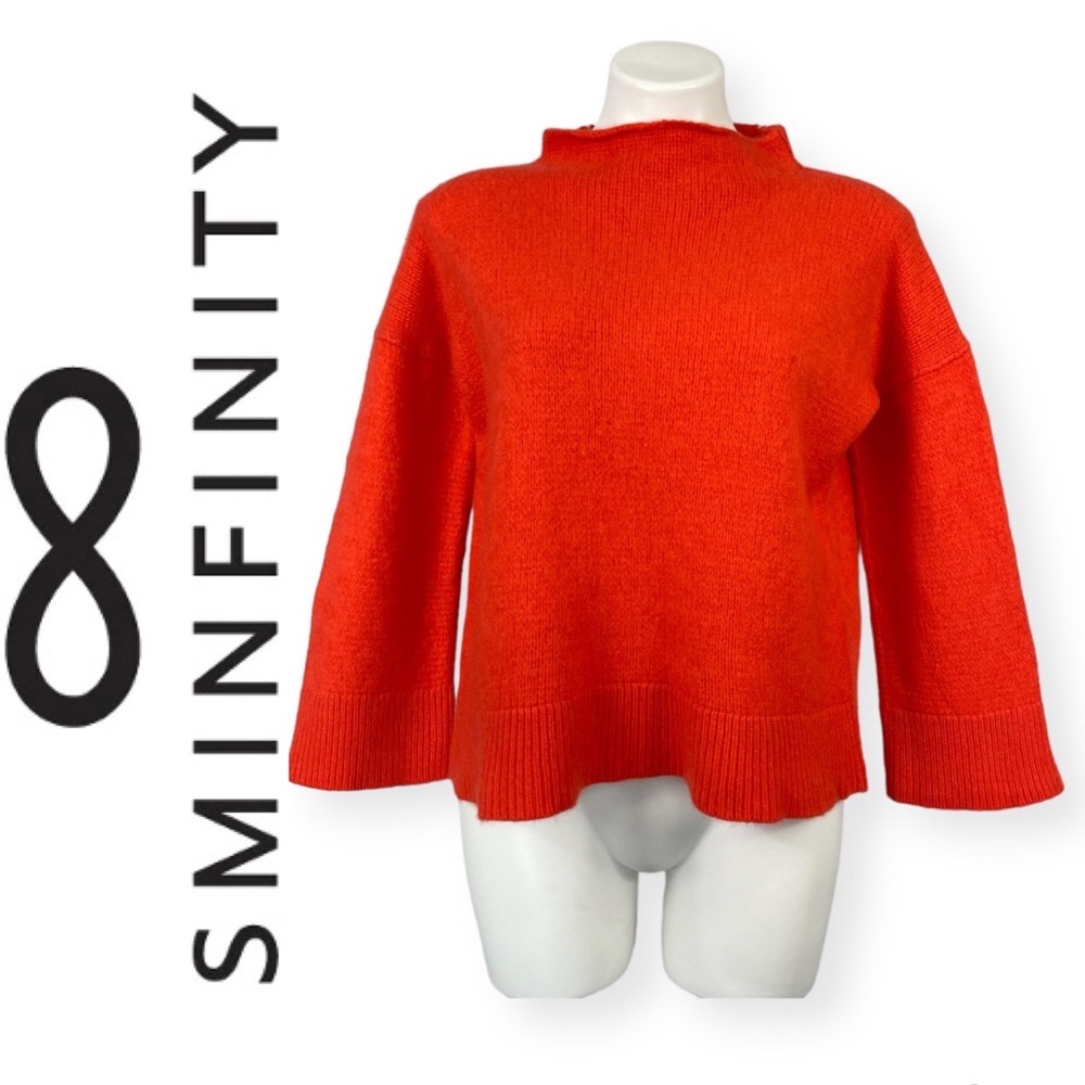SMINFINITY 100% Cashmere Orange Thick Heavy Chunky Knit Boxy Mock Neck Sweater M